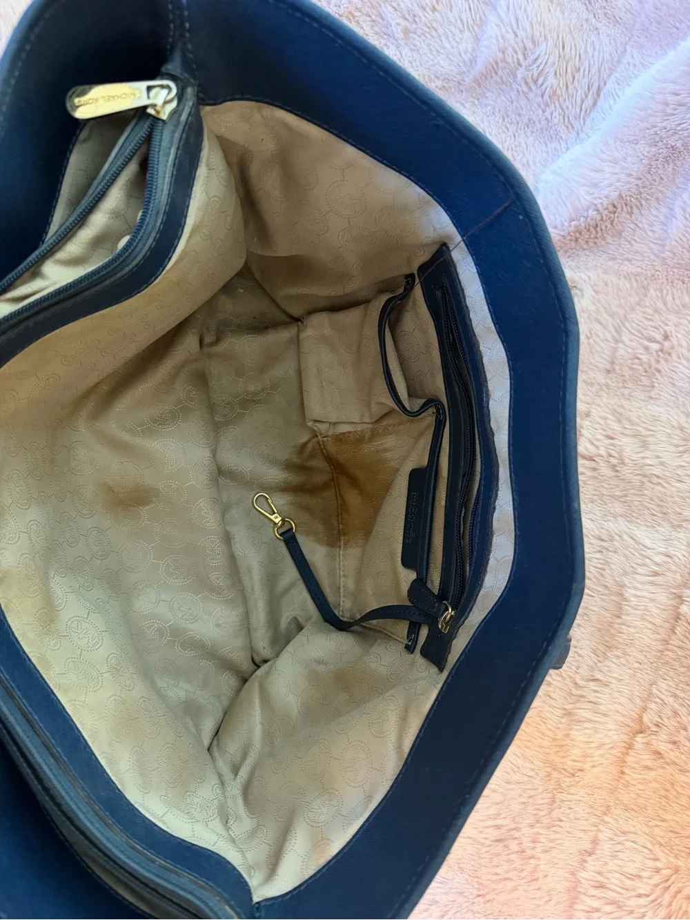 Michael Kors Dark Blue Saffiano Leather Tote with Gold Hardware